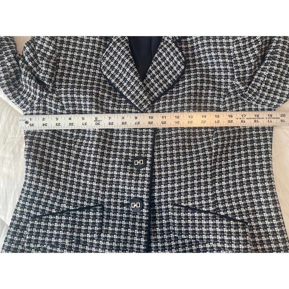 00779 Evan Picone Petite Black Navy White Plaid Blazer Jacket 10P PreOwned - Picture 5 of 15